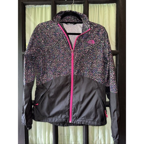 The North Face Women’s Windbreaker Jacket - Full Zip Size S Pink Black Logo - Picture 1 of 14